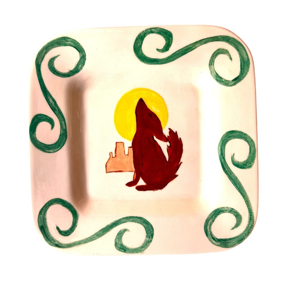 Howling Coyote Southwest Vintage Hand Painted 8" x 8" Dish Plate